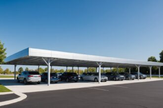 Carport en aluminium moderne protégeant un véhicule dans un espace extérieur élégant