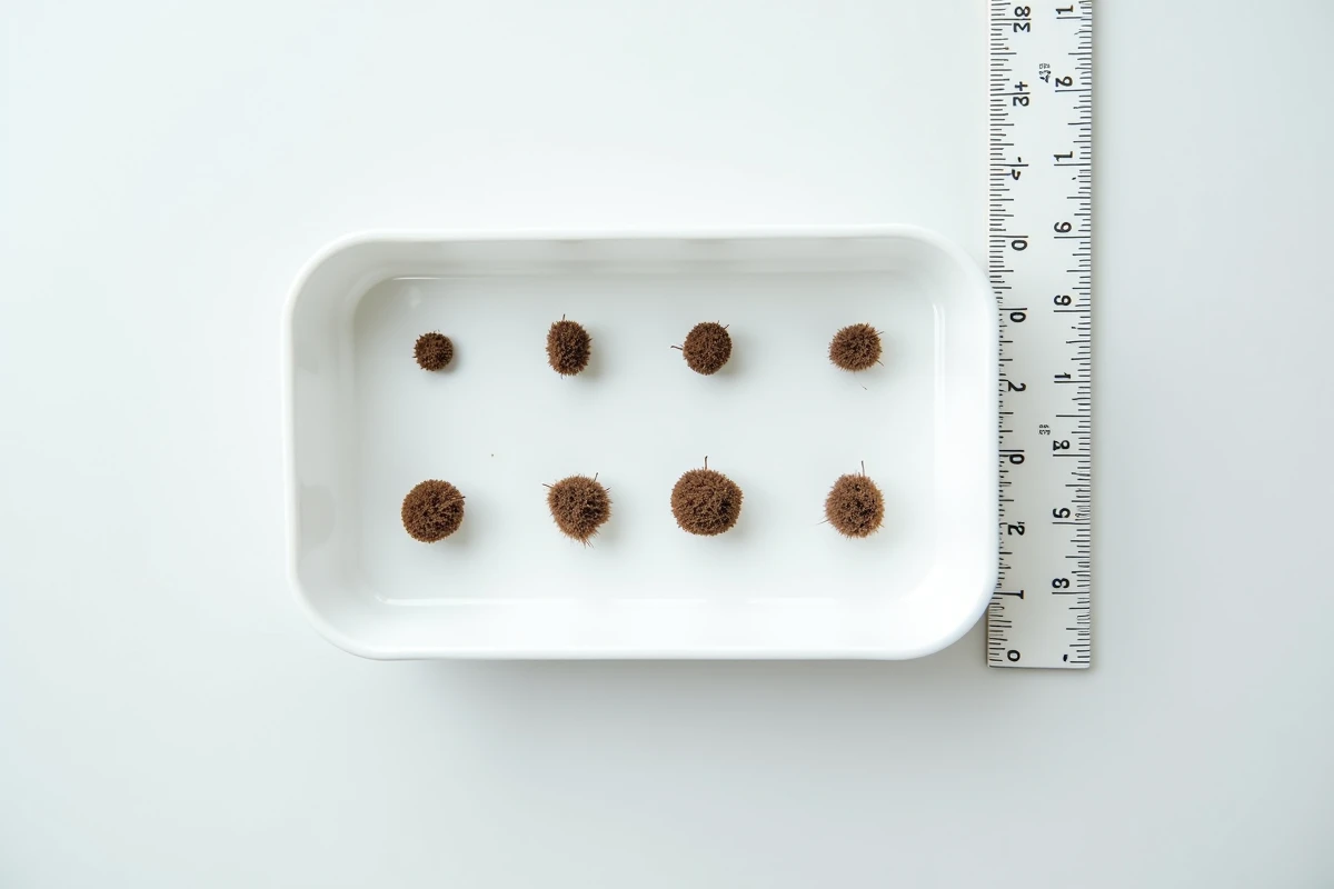 Crottes de rongeurs disposées sur plateau de laboratoire avec règle graduée pour identification et analyse scientifique