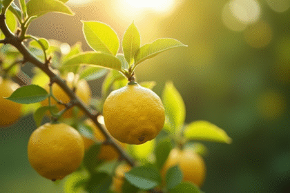 Raisin d'un citronnier au printemps avec branches taillées
