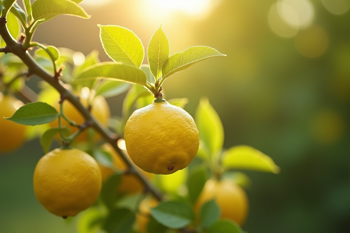 Raisin d'un citronnier au printemps avec branches taillées