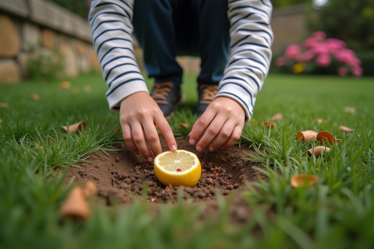 Enfant plaçant des tranches de citron près d