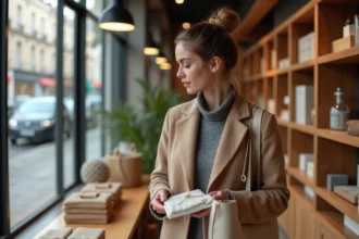 Femme élégante dans un magasin moderne et chic