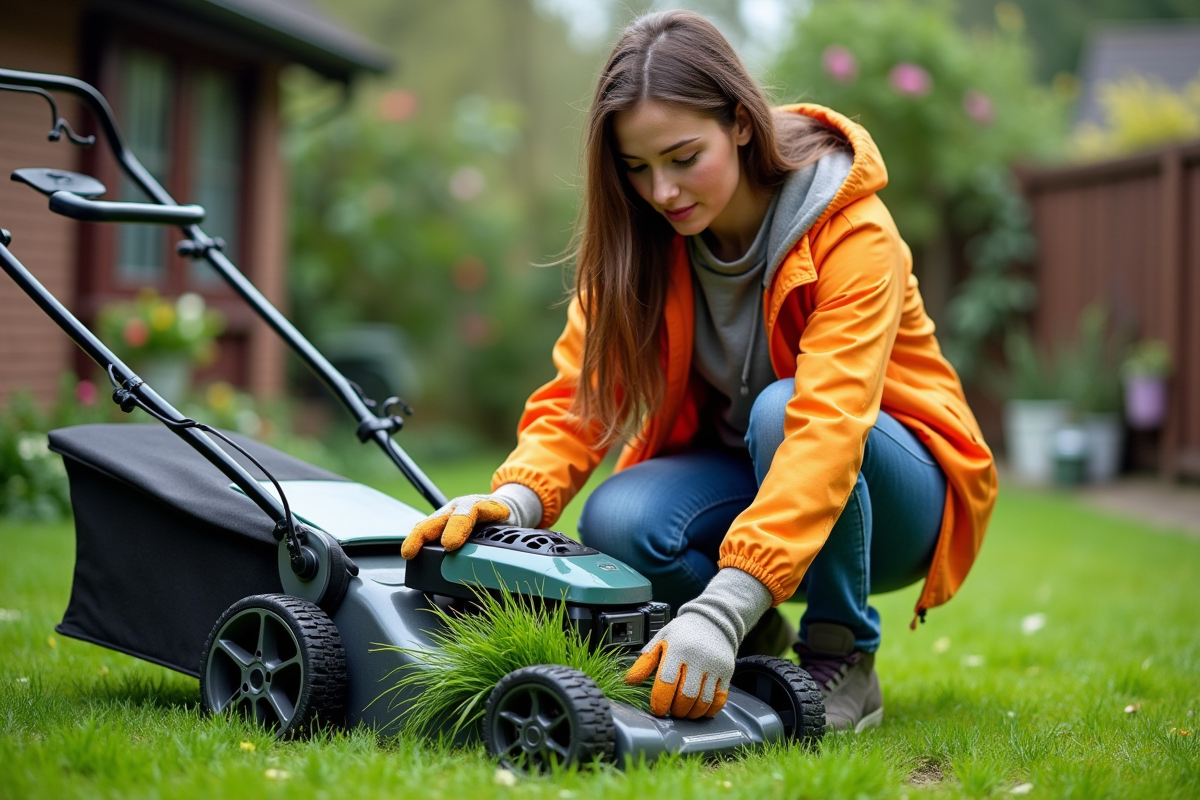 Jeune femme vérifie la roue d