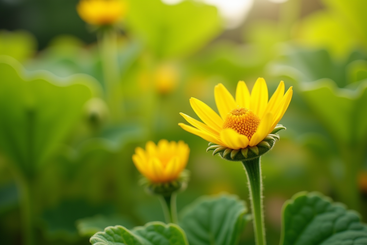 Fleurs de courgette dans un jardin en été en lumière naturelle