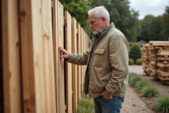 Panneau de clôture en bois durable entouré de verdure