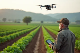 Drone survolant des champs agricoles pour optimiser les rendements