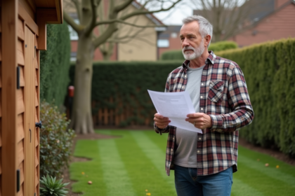 Homme d'âge moyen avec papiers dans un jardin