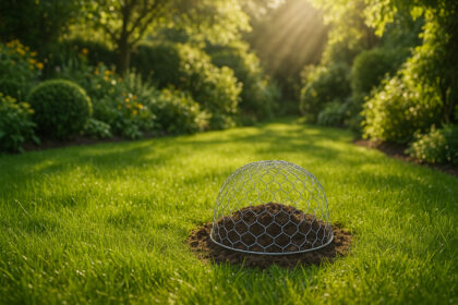 Photo d'un jardin bien entretenu avec un grillage contre les taupes