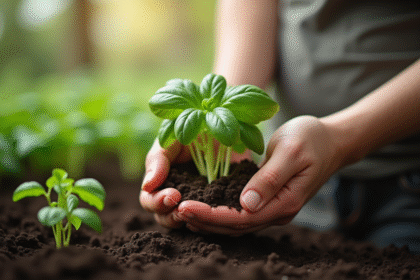 Mains manipulant des tiges de basilic pour propagation