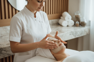 Therapiste spa appliquant un masque visage à une cliente détendue