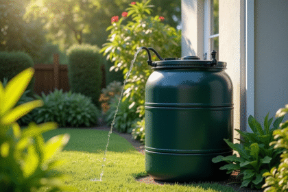 Système moderne de collecte d'eau de pluie dans un jardin